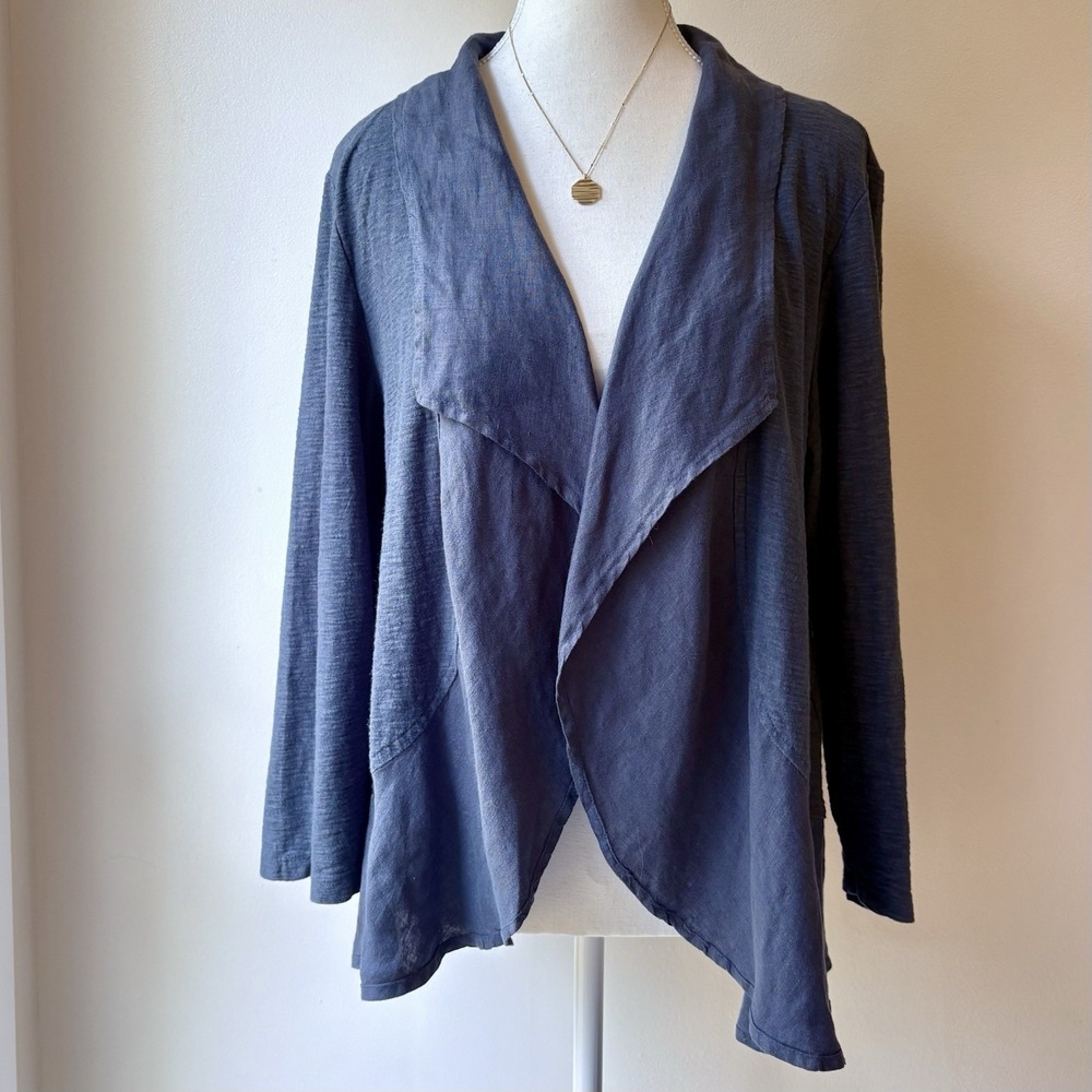 Vintage Cut Loose Linen Blend Cardigan Jacket  Gray Waterfall Lagenlook Boho